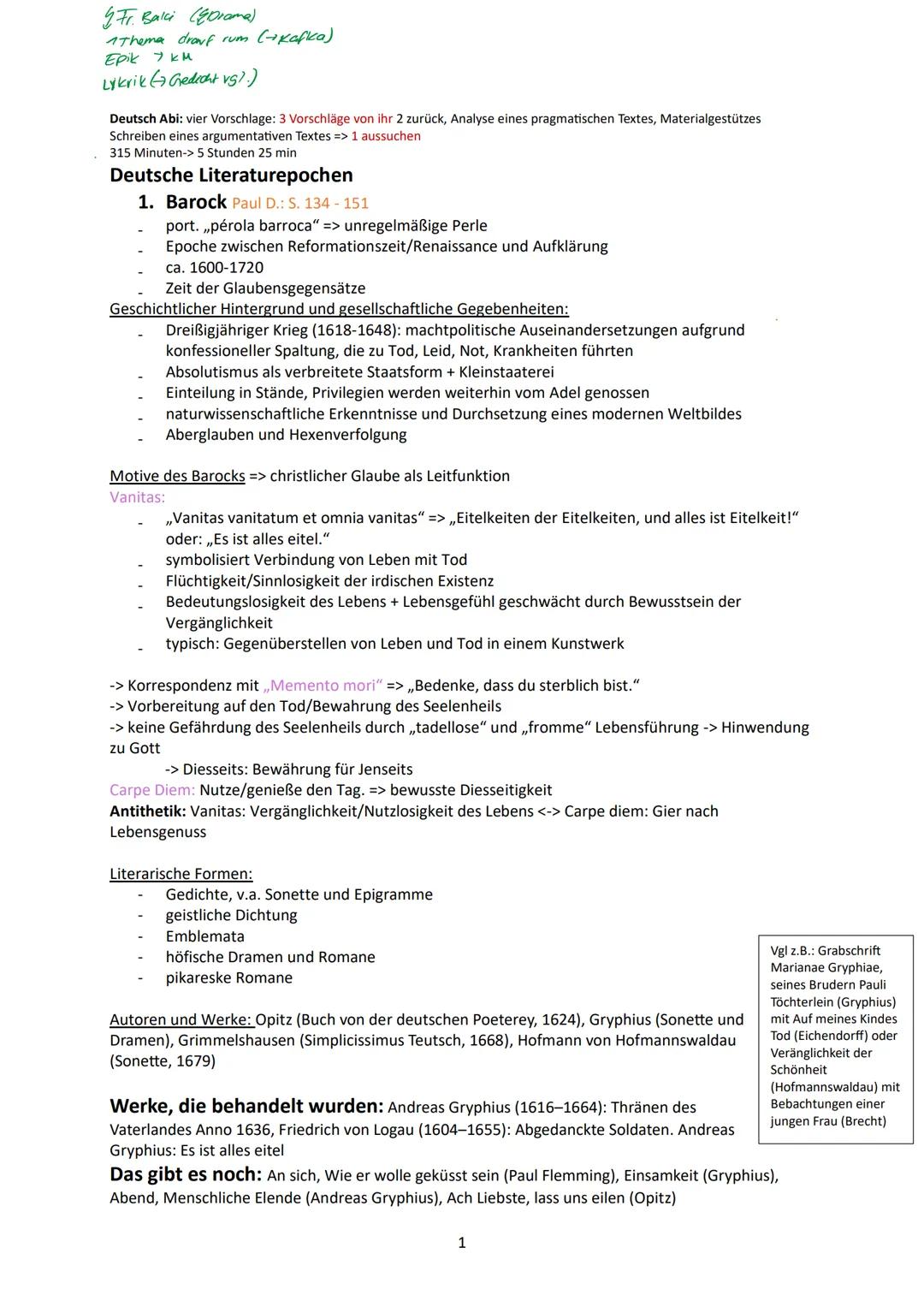 Zusammenfassung aller wichtigsten Epochen für das Deutsch-Abitur