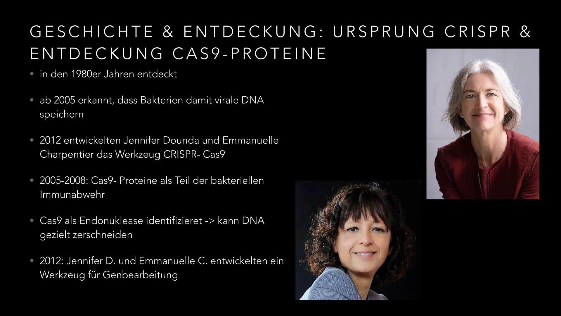 # PRÄZISE GENTECHNOLOGIE
# CRISPR CAS 9 INHALT
• Einleitung
• Geschichte & Entdeckung
• Funktionsweise von CRISPR-Cas9
• Anwendung des
