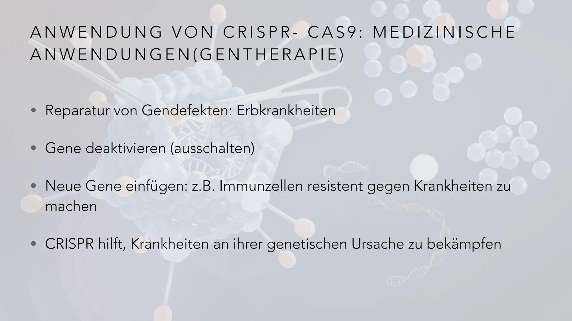 # PRÄZISE GENTECHNOLOGIE
# CRISPR CAS 9 INHALT
• Einleitung
• Geschichte & Entdeckung
• Funktionsweise von CRISPR-Cas9
• Anwendung des