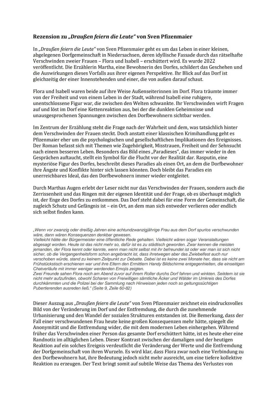 # Rezension zu „Draußen feiern die Leute“ von Sven Pfizenmaier
In „Draußen feiern die Leute“ von Sven Pfizenmaier geht es um das Leben in e