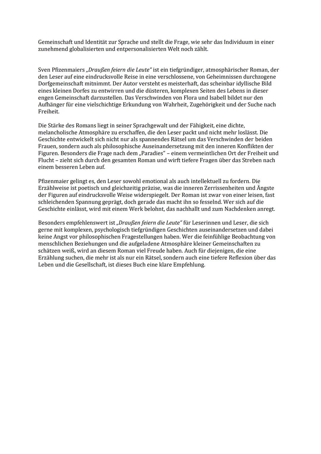 # Rezension zu „Draußen feiern die Leute“ von Sven Pfizenmaier
In „Draußen feiern die Leute“ von Sven Pfizenmaier geht es um das Leben in e