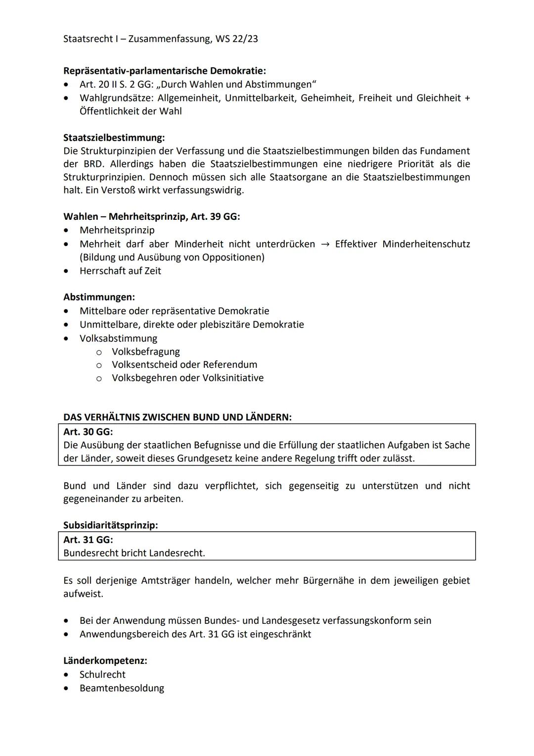 Staatsrecht I - Zusammenfassung, WS 22/23
STAATSRECHT I
DER STAAT:
Drei-Elementen-Lehre von Jellinek:
Voraussetzungen des Staats:
• Staatsge