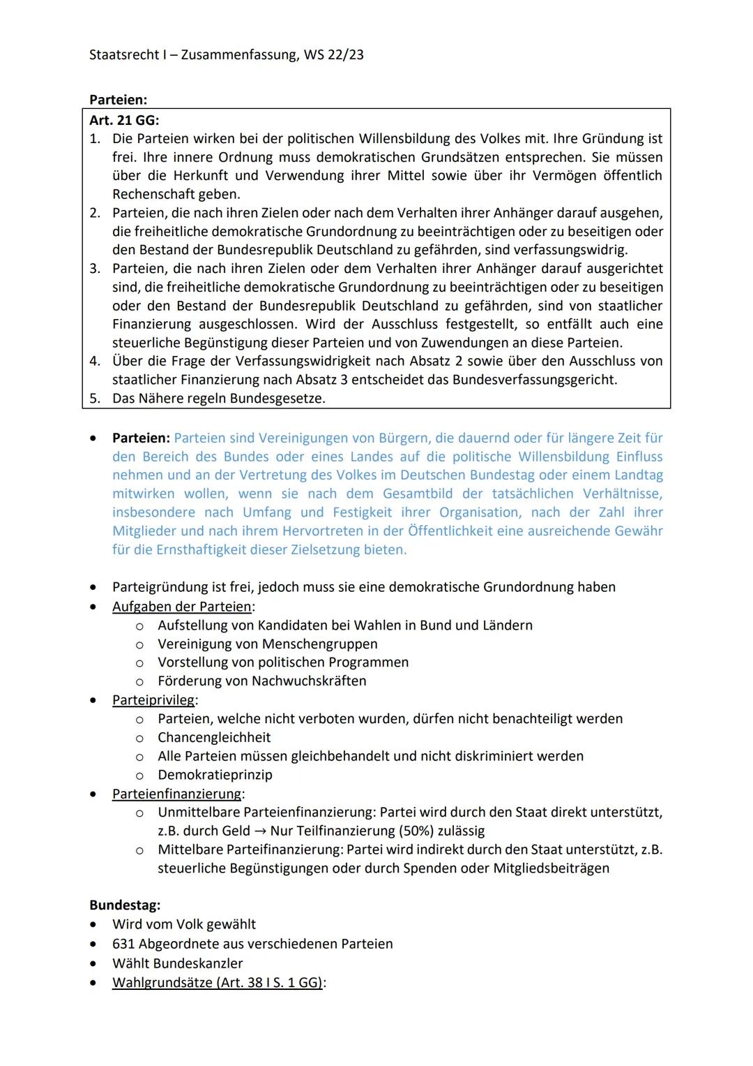Staatsrecht I - Zusammenfassung, WS 22/23
STAATSRECHT I
DER STAAT:
Drei-Elementen-Lehre von Jellinek:
Voraussetzungen des Staats:
• Staatsge