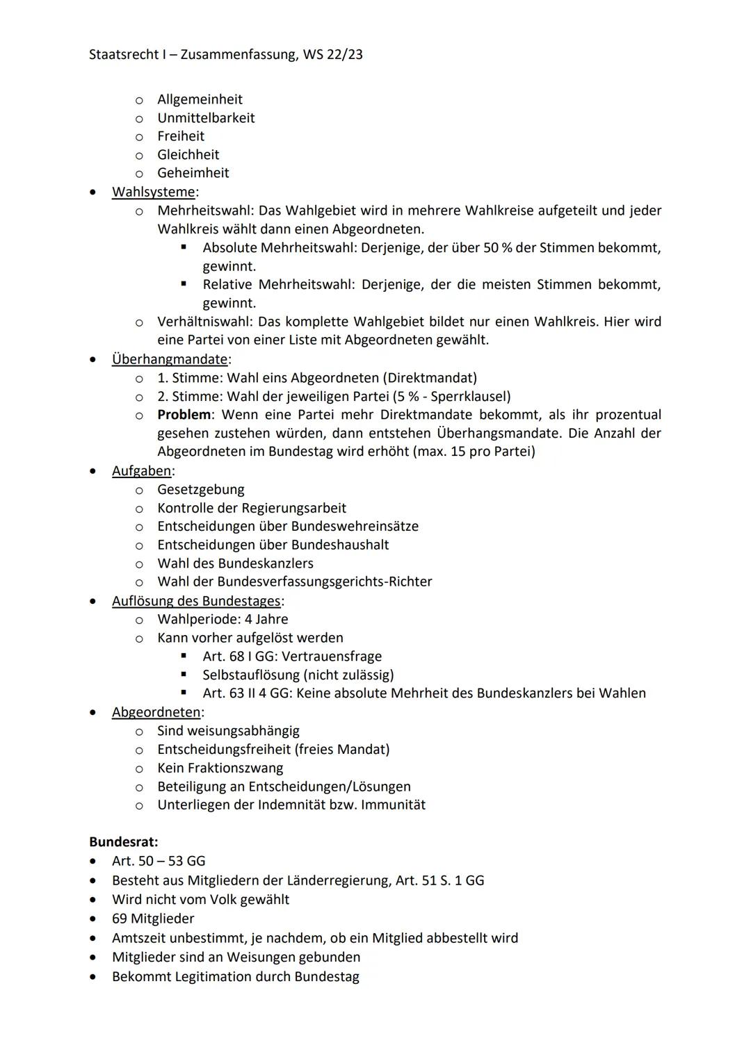 Staatsrecht I - Zusammenfassung, WS 22/23
STAATSRECHT I
DER STAAT:
Drei-Elementen-Lehre von Jellinek:
Voraussetzungen des Staats:
• Staatsge