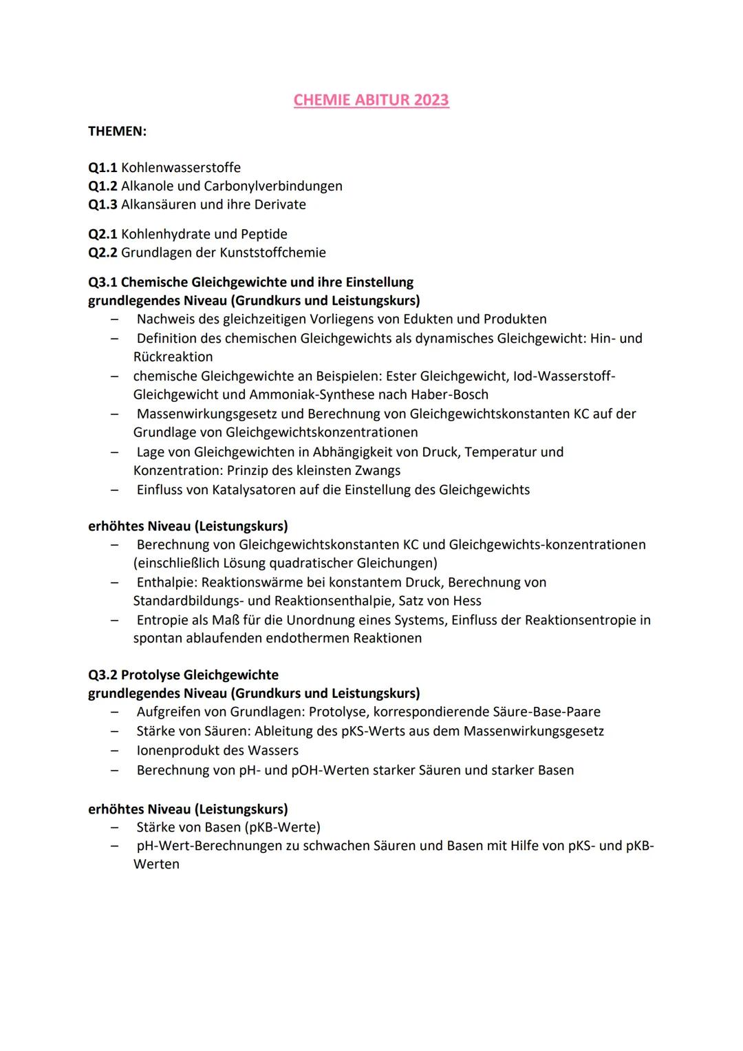 Chemie Leistungskurs Abitur Lernzettel
