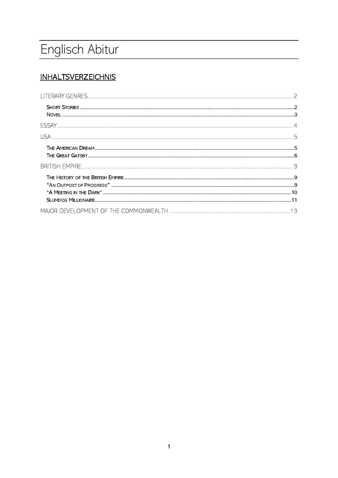 Englisch Abitur (mit Lektüre Zusammenfassung)