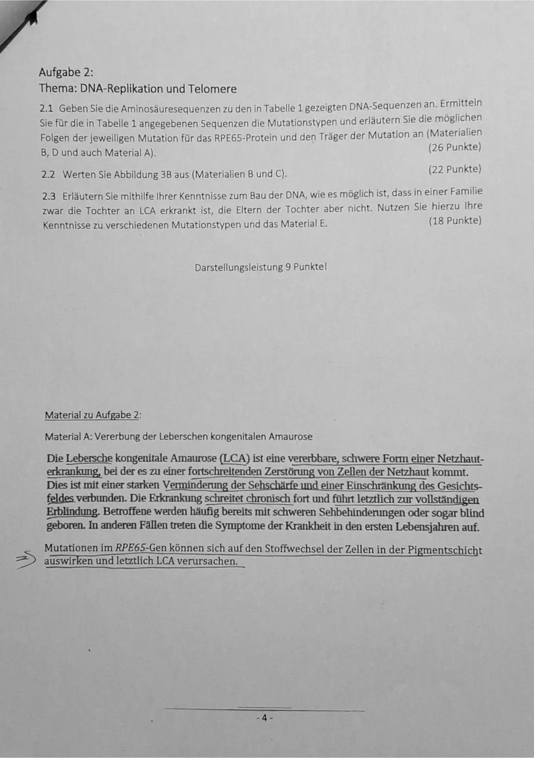 # Name:
Dauer: 135 Minuten
Zugelassene Hilfsmittel: Liste der Operatoren
2. Klausur 2022/23
Biologie, Leistungskurs
**Aufgabe 1:**
**Th