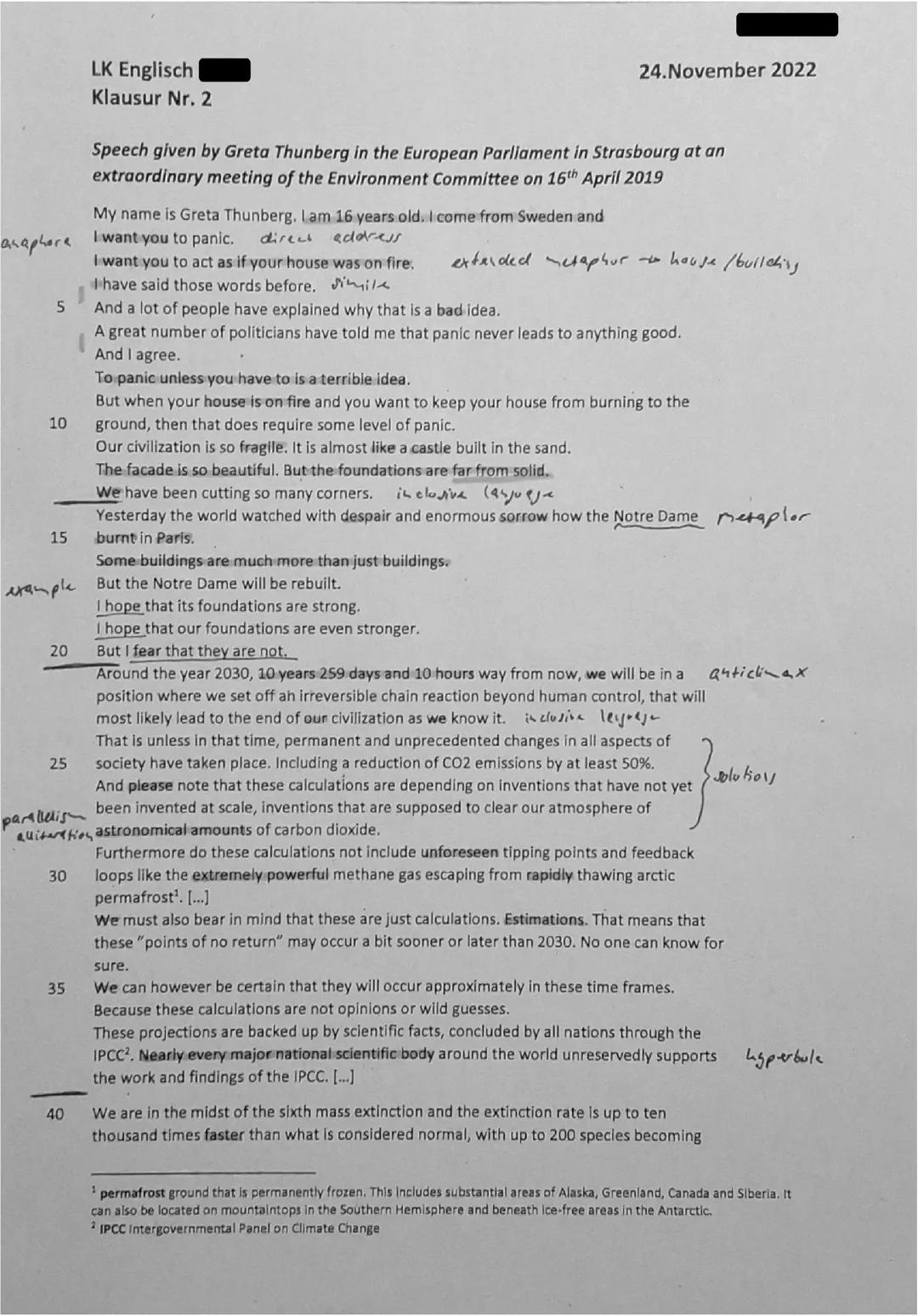 Q1.1 LK Englisch Klausur Climate Change (Speech)