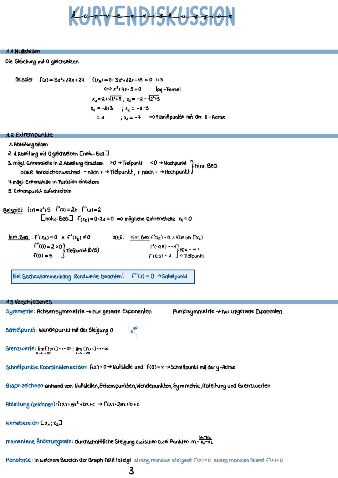 # Mathematik
1 **Kurvendiskussion**
- 1.1 Nullstellen 3
- 1.2 Extrempunkte
