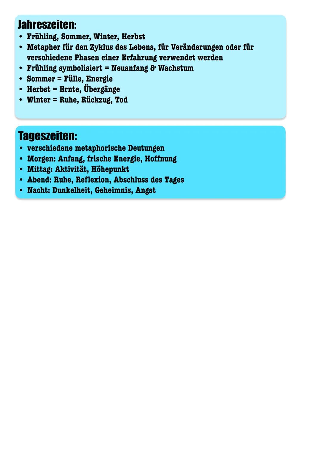 # Metaphorik der Natur
**Motive:**
- Wald, Wiese, Berge, Sonne, Tag, Meer, Wasser, Tiere
- Beziehung zwischen Mensch-Natur, Himmel-Erde
- M