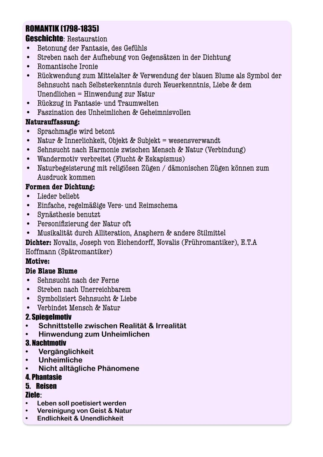 # Metaphorik der Natur
**Motive:**
- Wald, Wiese, Berge, Sonne, Tag, Meer, Wasser, Tiere
- Beziehung zwischen Mensch-Natur, Himmel-Erde
- M