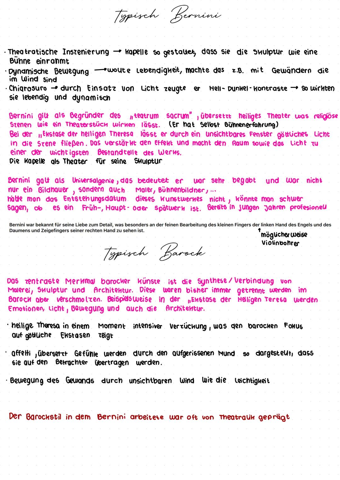 # Typisch Bernini
•Theatratische Inszenierung $\rightarrow$ kapelle so gestaltet, dass sie die Suulptur wie eine
Bühne einranmt
Dynamische