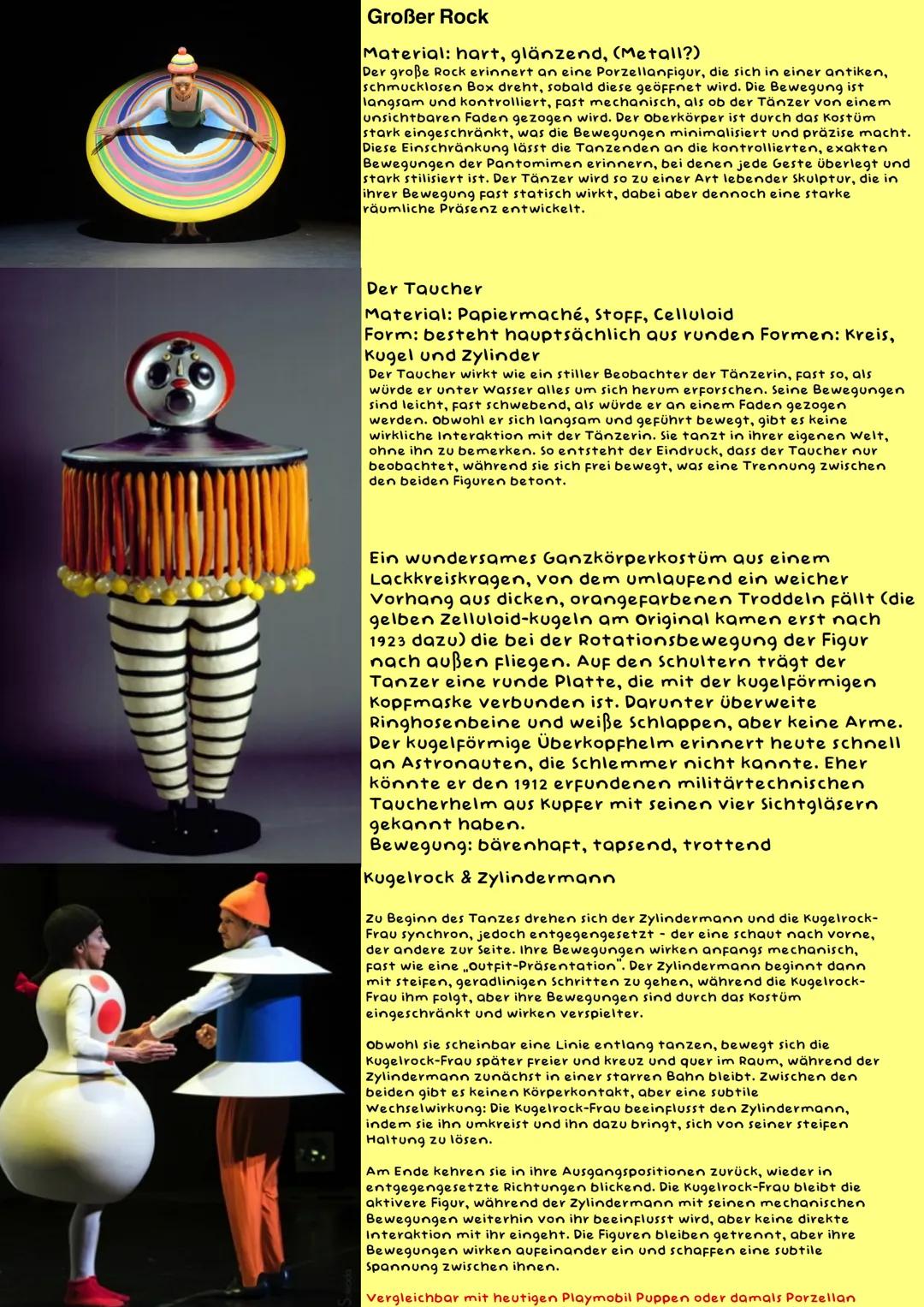 # Triadisches Ballett
Analyse:
Raum-Körper-Bewegung
Fühlen wir bei seinen Figuren das was er will?
Material, andere Größen, Farben, Bewegun