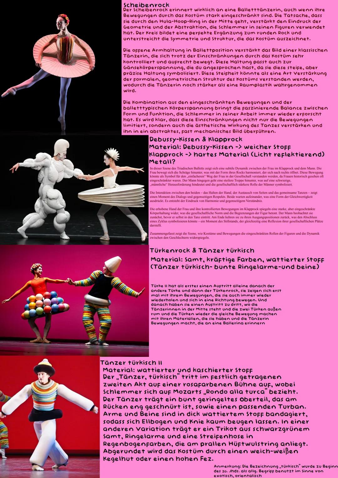 # Triadisches Ballett
Analyse:
Raum-Körper-Bewegung
Fühlen wir bei seinen Figuren das was er will?
Material, andere Größen, Farben, Bewegun