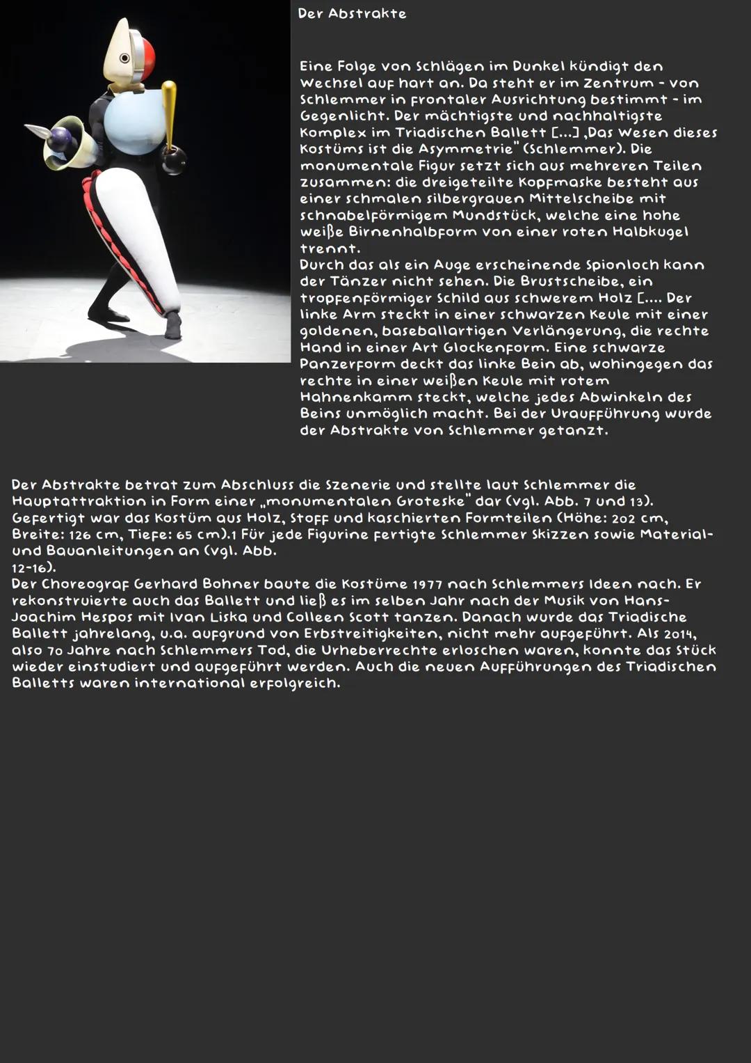 # Triadisches Ballett
Analyse:
Raum-Körper-Bewegung
Fühlen wir bei seinen Figuren das was er will?
Material, andere Größen, Farben, Bewegun