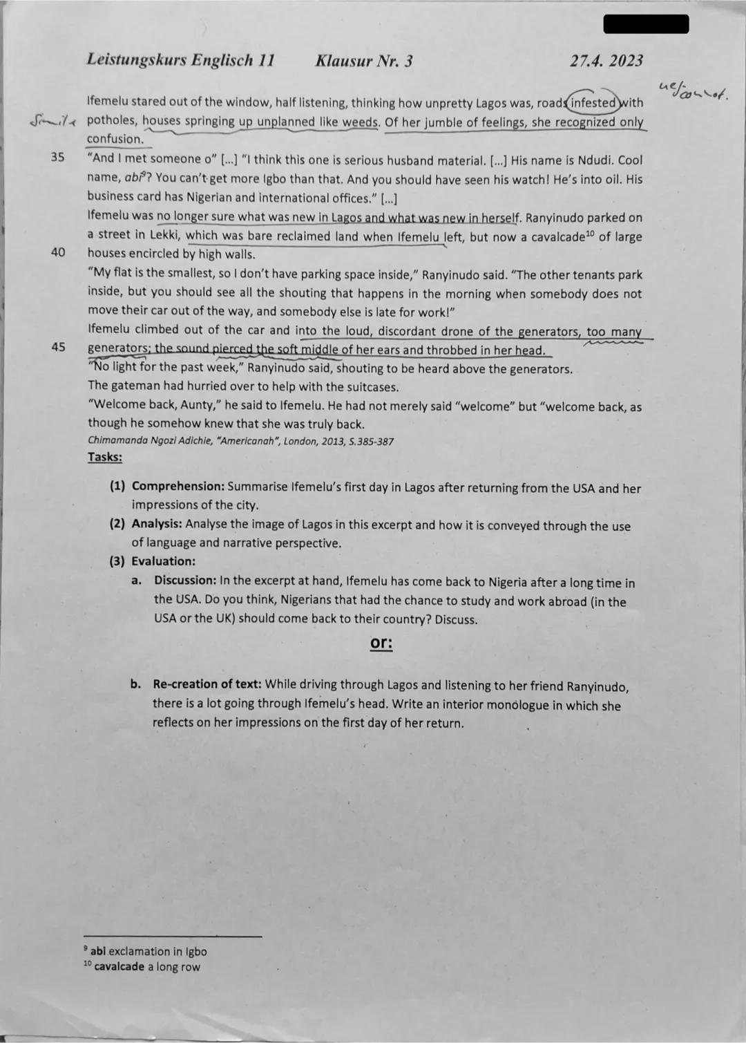Leistungskurs Englisch 11
Klausur Nr. 4
27.4.2023
Part B: Mediation
Der Nelson Mandela der Literatur
Von Anna Augusci
50 Der Nigerianer
