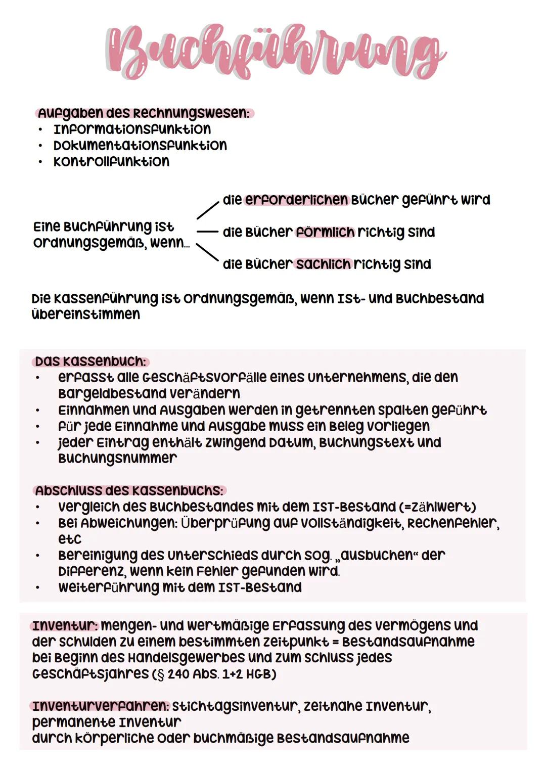 # Buchführung
Aufgaben des Rechnungswesen:
- Informationsfunktion
- Dokumentationsfunktion
- Kontrollfunktion
Eine Buchführung ist
ordnung