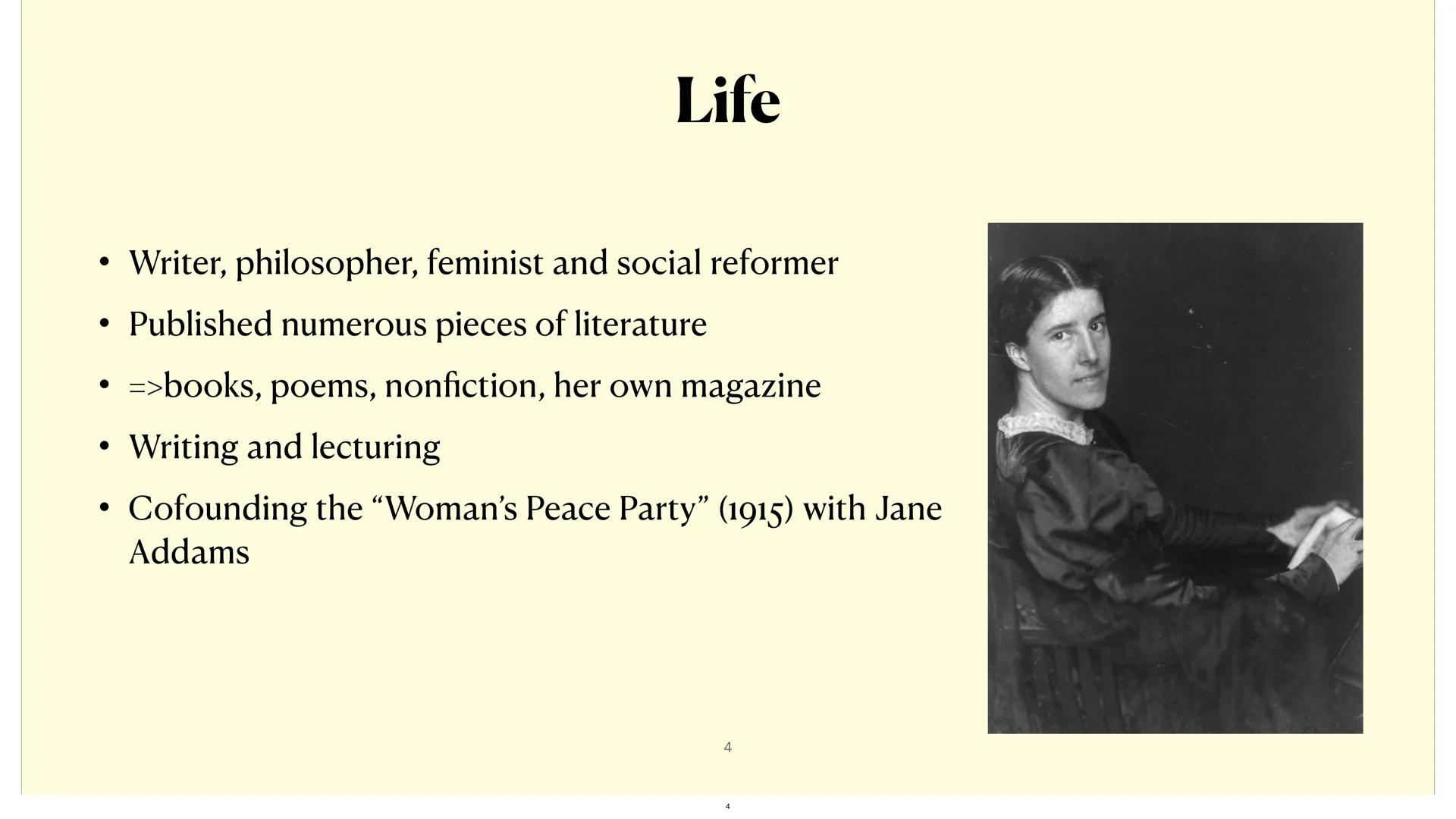 # The yellow wallpaper
Charlotte Perkins Gilman
Luisa Suhrig, English Advanced Course # Structure
• Life
• Condition and treatment
• "Why