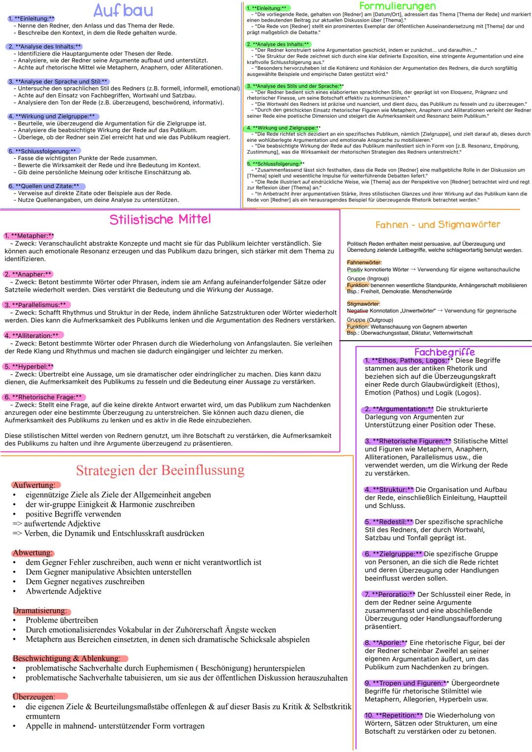 # Aufbau
1. **Einleitung:**
- Nenne den Redner, den Anlass und das Thema der Rede.
- Beschreibe den Kontext, in dem die Rede gehalten wurde