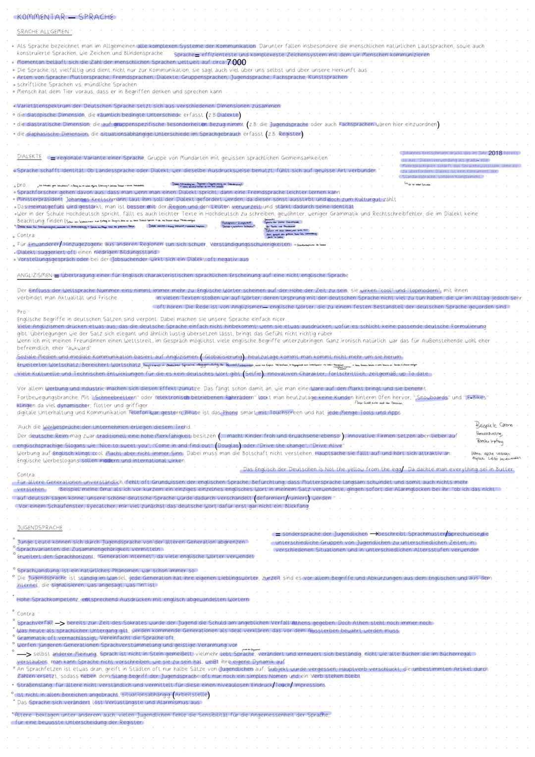 # KOMMENTAR — SPRACHE
## SPRACHE ALLGEMEIN
- Als Sprache bezeichnet man im Allgemeinen alle komplexen Systeme der Kommunikation. Darunter