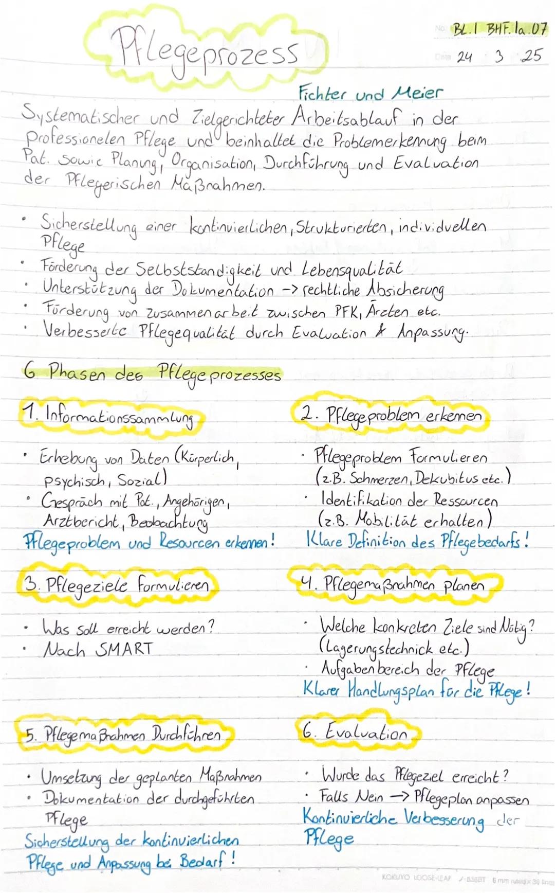 # Pflegeprozess
BL 1 BHF la. 07
24 3 25
Fichter und Meier
Systematischer und Zielgerichteter Arbeitsablauf in der
Professionellen Pflege un