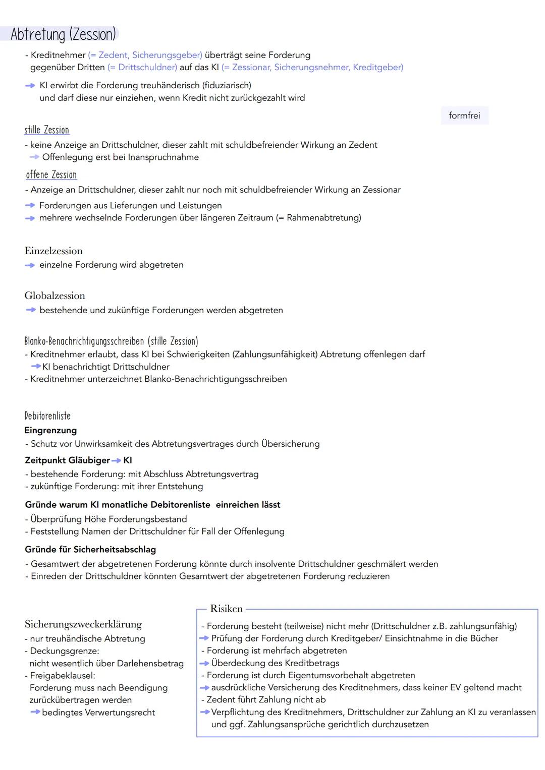 # Kreditsicherheiten
- Kreditsicherheiten müssen im Kreditvertrag vereinbart werden
- vermindert Ausfallrisiko des Darlehens
akzessorische