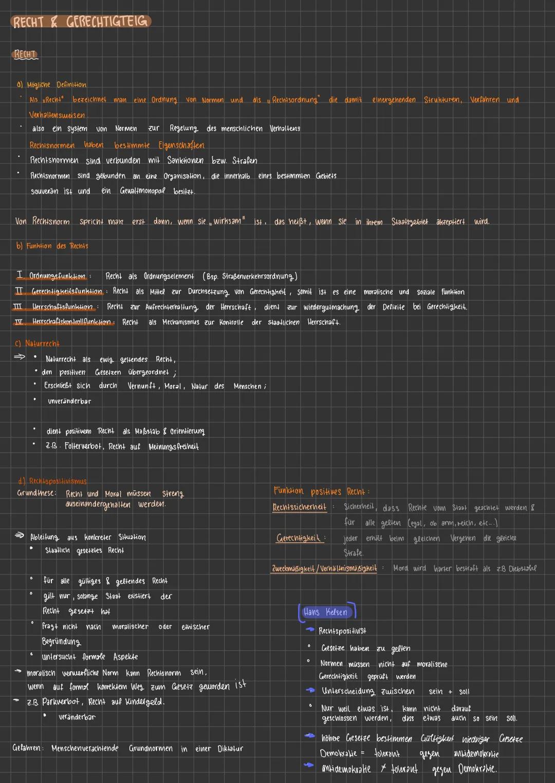RECHT & GERECHTIGTEIG
RECHT
0) Mögliche Definition
- Als "Recht" bezeichnet man eine Ordnung von Normen und als "Rechtsordnung" die damit ei
