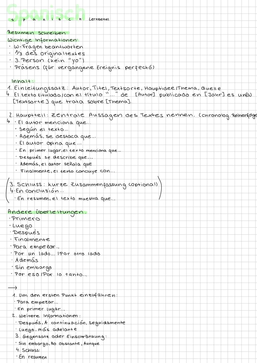 # S p a n i s c h Lernzettel
Escribir un comentario:
La introducción: * explica el tema y la pregunta
* explica porque el tema es de inte