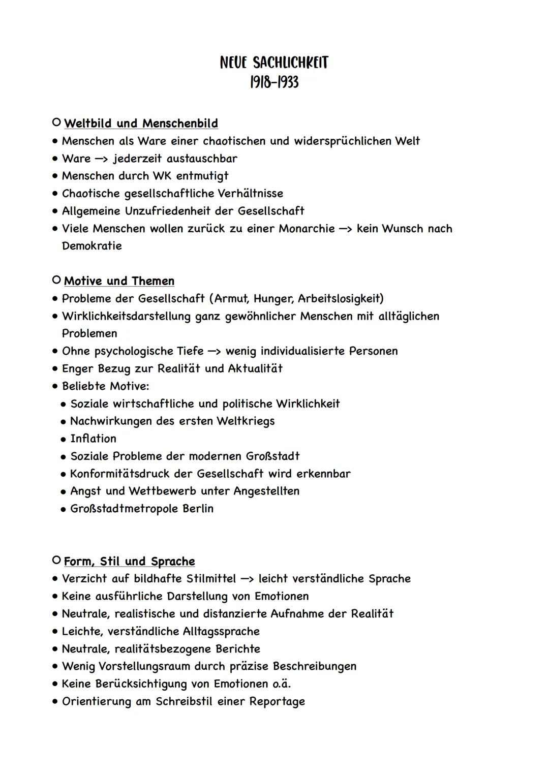 Literatur Epoche Neue Sachlichkeit