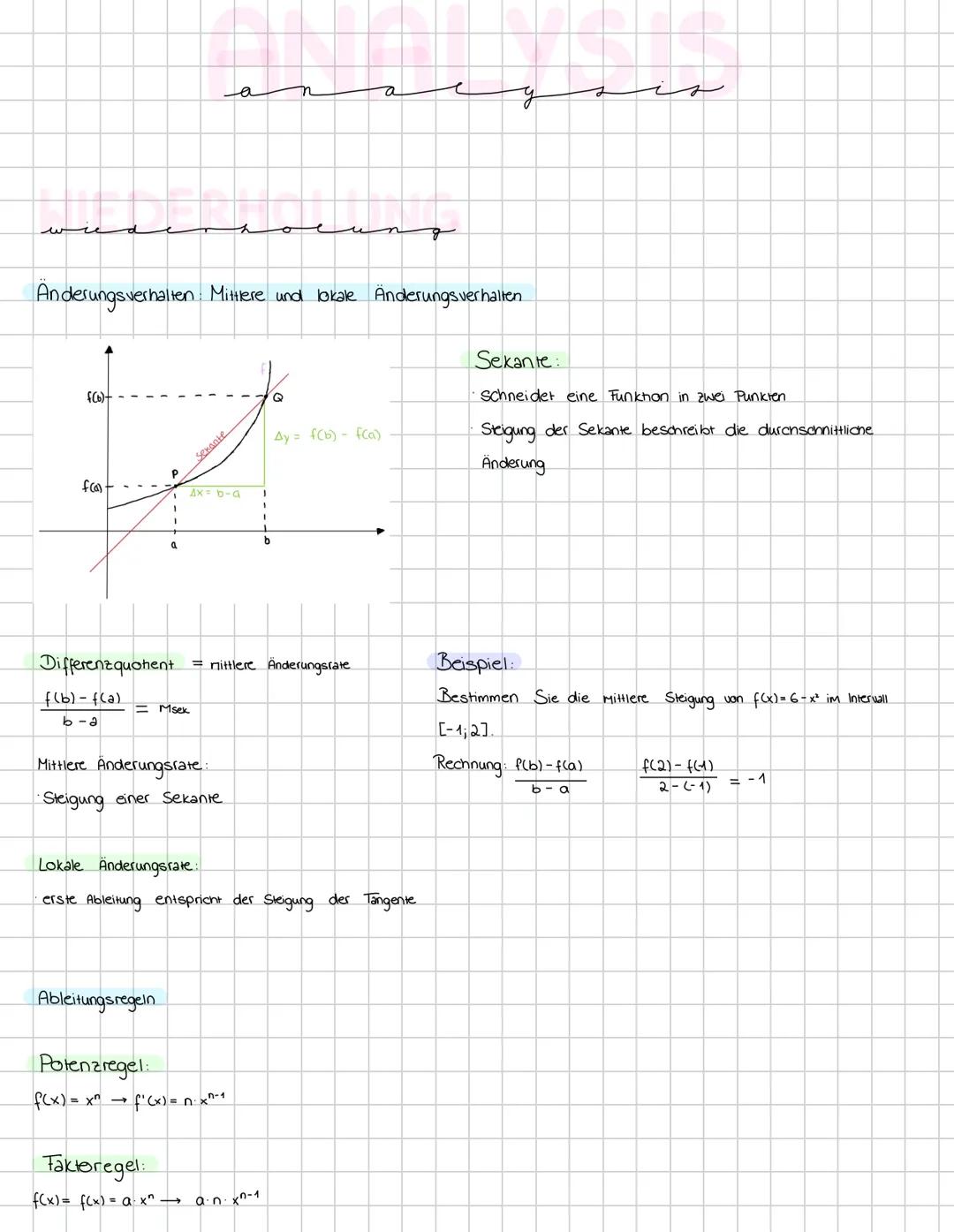 Mathe Abitur Lernzettel Analysis und Stochastik