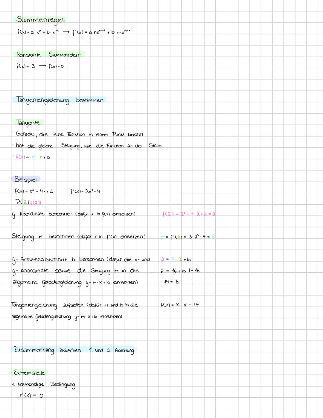 # 1.hinreichende Bedingung
$f''(x) > 0$ $\rightarrow$ Tiefpunkt
$f''(x) < 0$ $\rightarrow$ Hochpunkt
$\rightarrow$ Extremstelle von $f$