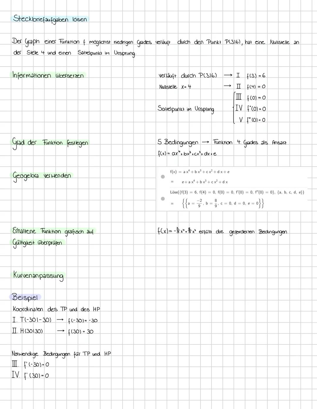 # 1.hinreichende Bedingung
$f''(x) > 0$ $\rightarrow$ Tiefpunkt
$f''(x) < 0$ $\rightarrow$ Hochpunkt
$\rightarrow$ Extremstelle von $f$