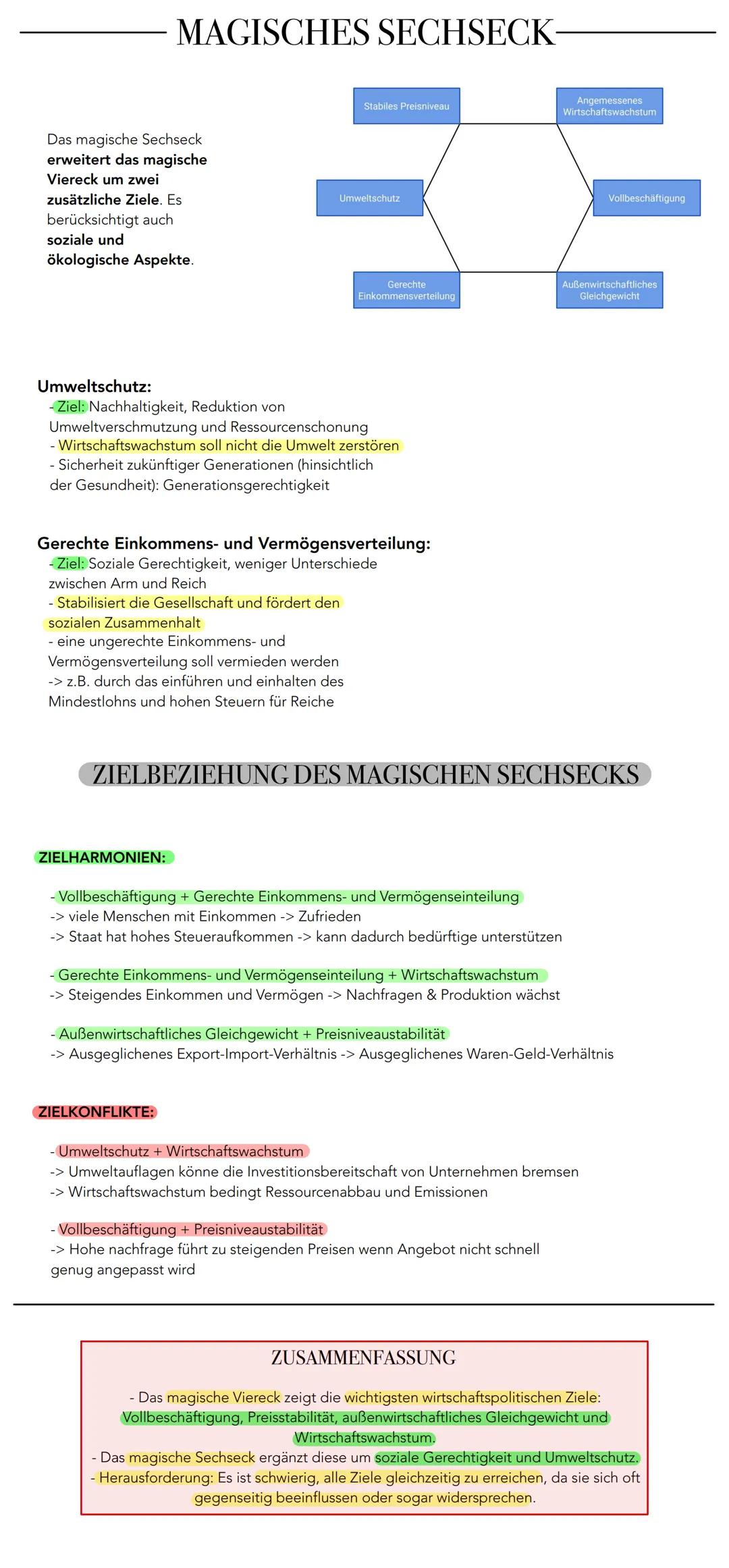 # MAGISCHES SECHSECK-
Das magische Sechseck
erweitert das magische
Viereck um zwei
zusätzliche Ziele. Es
berücksichtigt auch
soziale und
ök