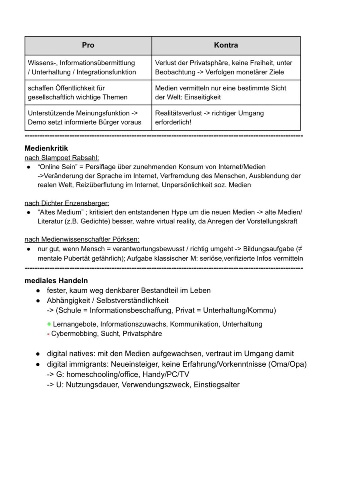 Medien # MEDIEN
2. Medienbegriff, Medienwandel, Medienkritik, mediales Handeln
**Medienbegriff**
* Medien = (Kommunikations-) Mittel zum S