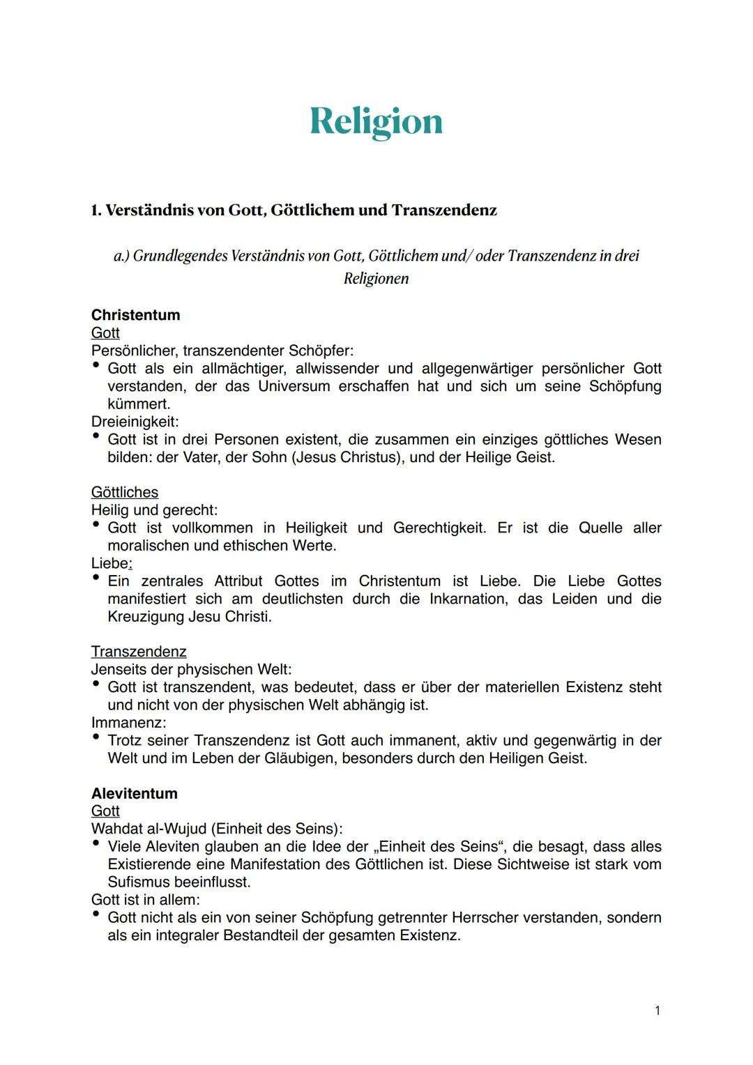 Religion Abitur Lernzettel