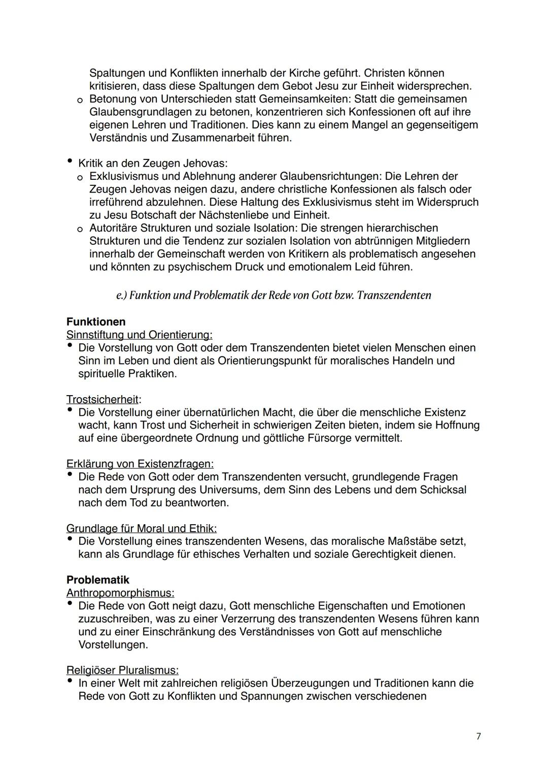 # Religion
1. Verständnis von Gott, Göttlichem und Transzendenz
a.) Grundlegendes Verständnis von Gott, Göttlichem und/oder Transzendenz i