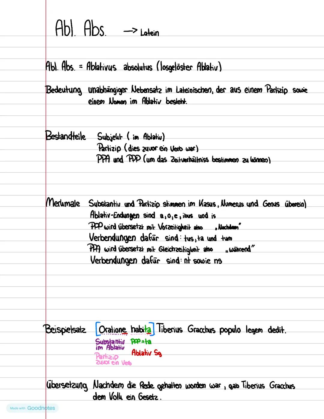 --- OCR Start ---
Abl. Abs.
>Latein
Abl. Abs. = Ablativus absolutus (losgelöster Ablativ)
Bedeutung unabhängiger Nebensatz im Lateinischen,