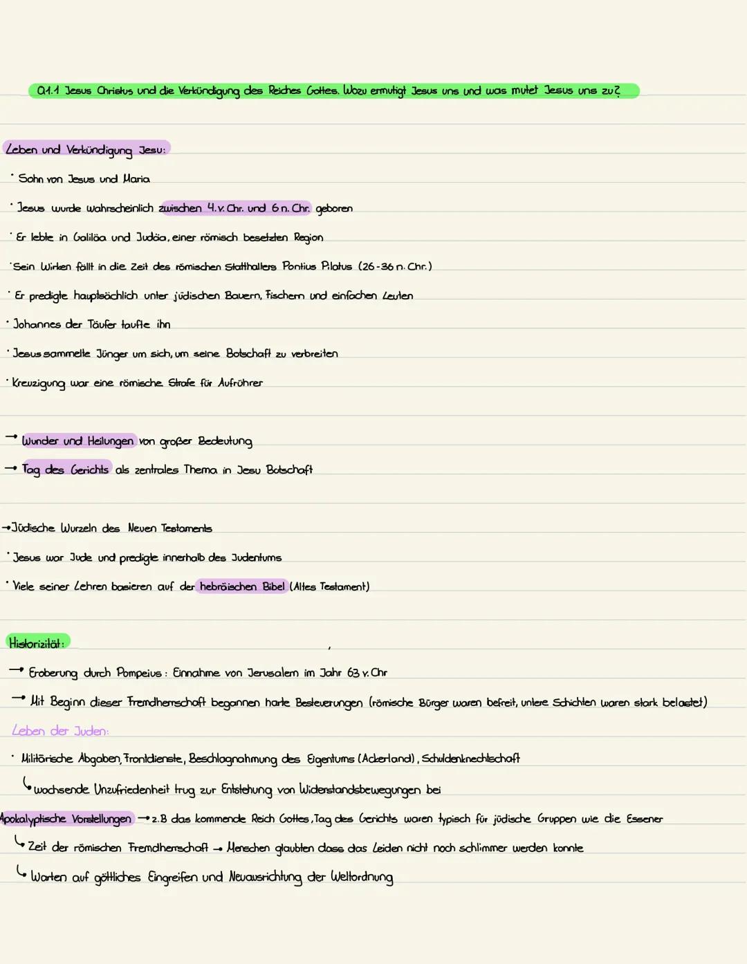 # Q1.1 Jesus Christus und die Verkündigung des Reiches Gottes. Wozu ermutigt Jesus uns und was mutet Jesus uns zu?
Leben und Verkündigung J
