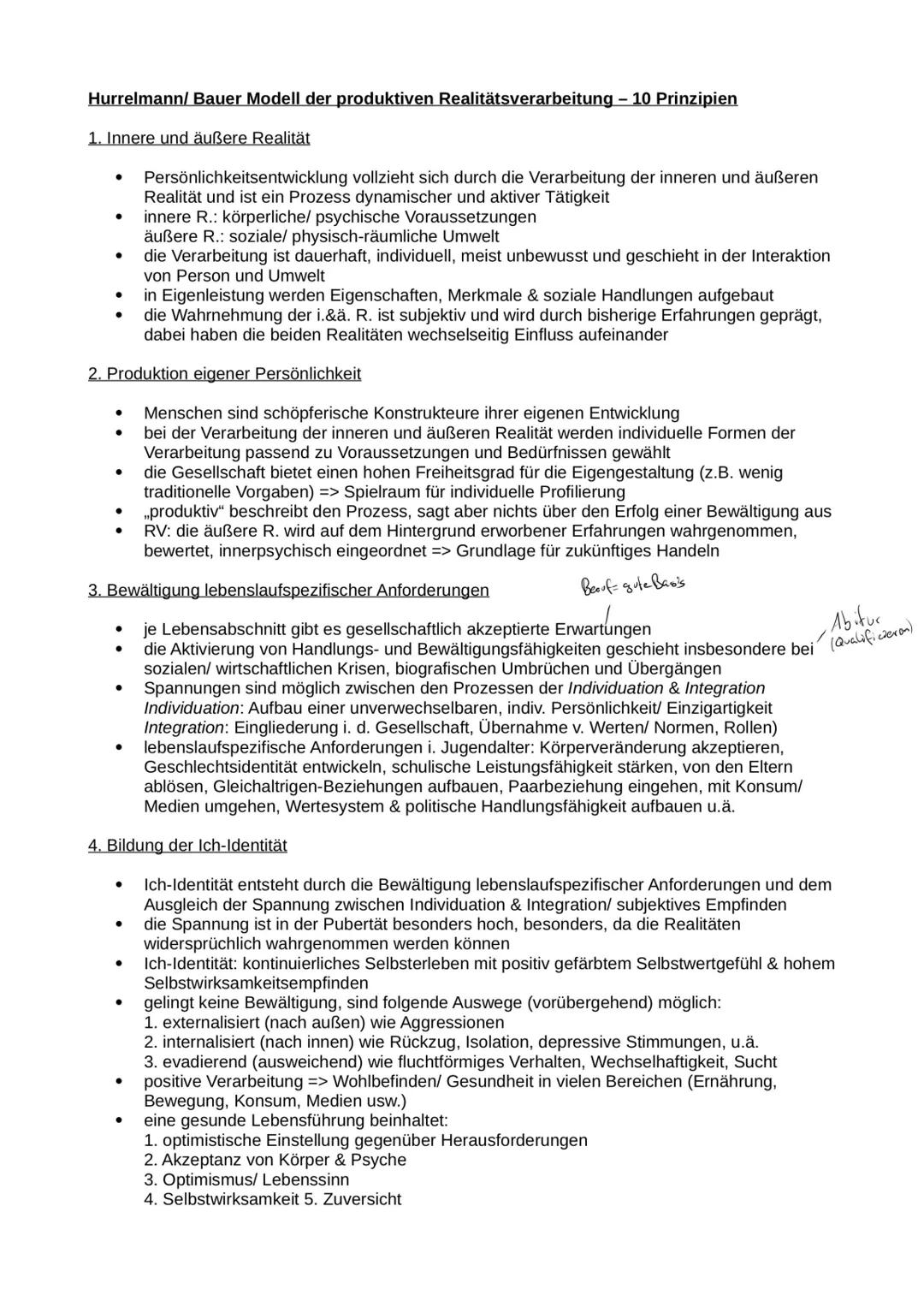 Hurrelmann/ Bauer Modell der produktiven Realitätsverarbeitung - 10 Prinzipien
1. Innere und äußere Realität
:
* Persönlichkeitsentwickl