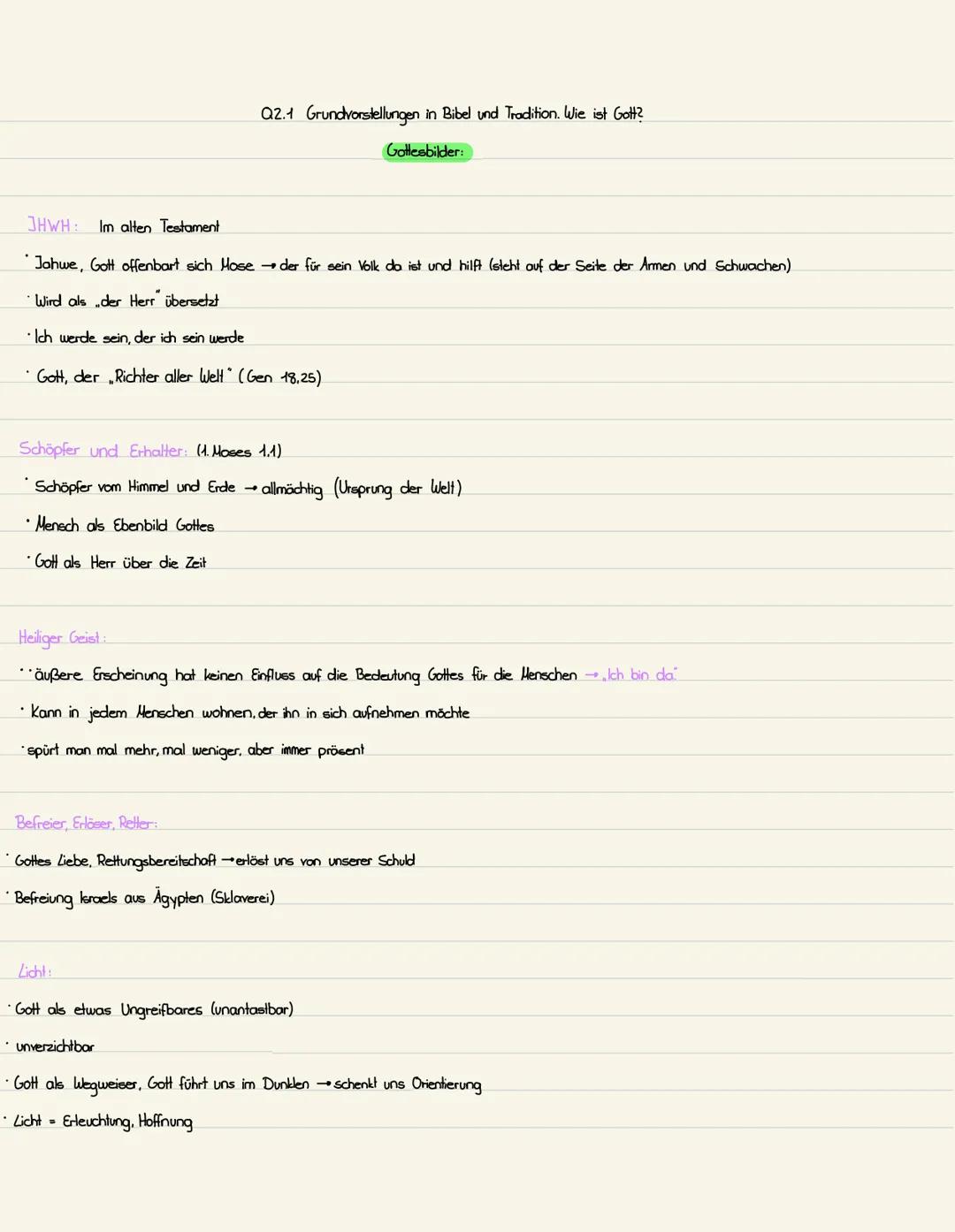 Q2.1 Grundvorstellungen in Bibel und Tradition. Wie ist Gott?
Gottesbilder:
JHWH: Im alten Testament
Jahwe, Gott offenbart sich Mose der f