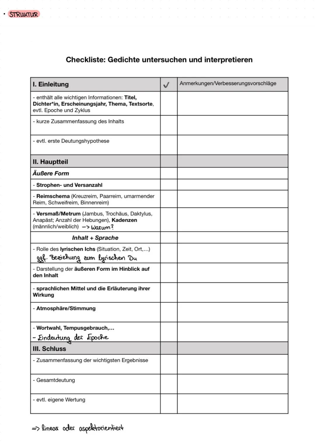 Deutsch Lernzettel Gedichtsanalyse