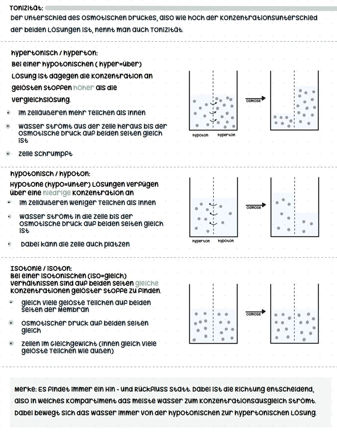 # Osmose
Definition:
osmose ist eine Diffusion von molekülen eines Lösungsmittels (meistens wasser) durch eine
semipermeable membran, die z