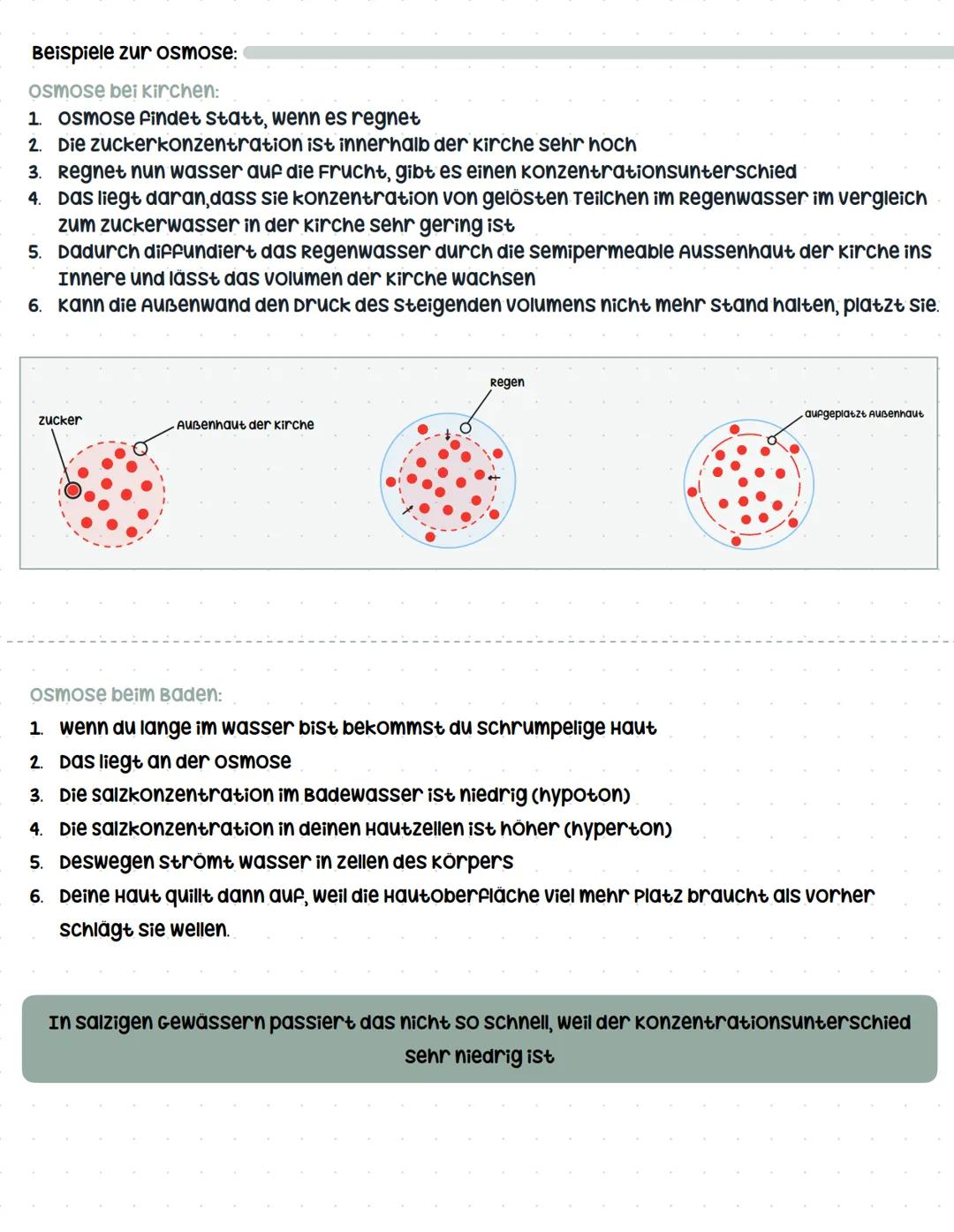 # Osmose
Definition:
osmose ist eine Diffusion von molekülen eines Lösungsmittels (meistens wasser) durch eine
semipermeable membran, die z