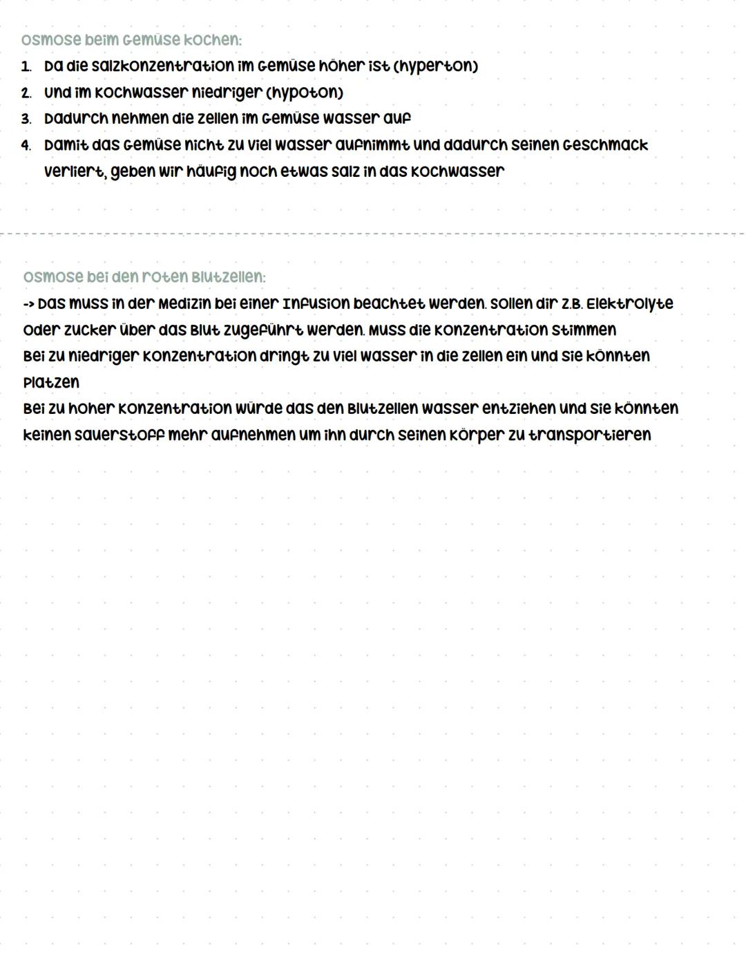 # Osmose
Definition:
osmose ist eine Diffusion von molekülen eines Lösungsmittels (meistens wasser) durch eine
semipermeable membran, die z