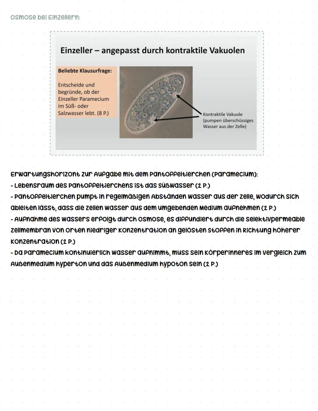 # Osmose
Definition:
osmose ist eine Diffusion von molekülen eines Lösungsmittels (meistens wasser) durch eine
semipermeable membran, die z