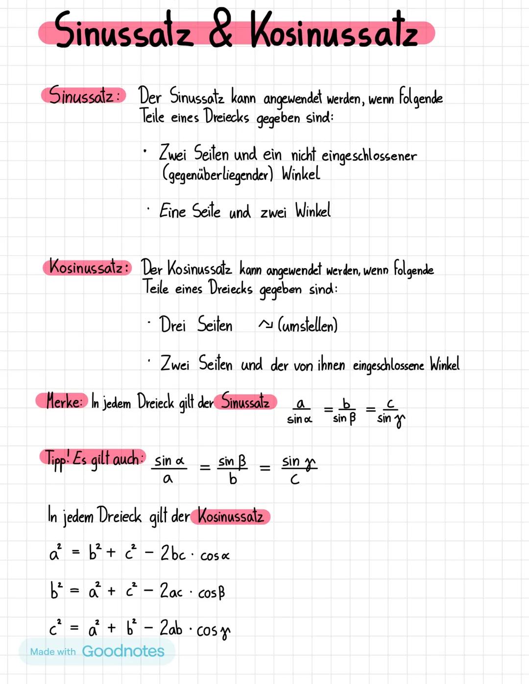 # Trigonometrie
Merke: Im rechtwinkligen Dreieck lassen sich die fehlenden Seiten und Winkel
berechnen, wenn eine Seite und ein weiterer Wi