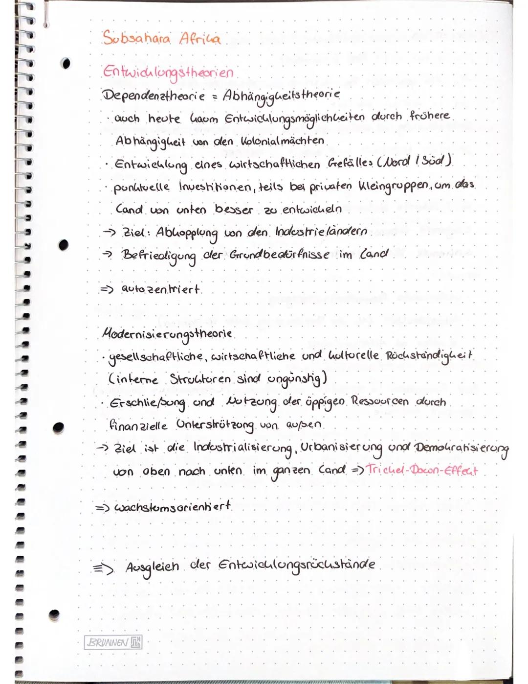 ☑
Subsahara Africa
Entwicklungstheorien
Dependenztheorie = Abhängigkeits theorie
auch heute Gaom Entwicklungsmöglichkeiten durch frühere
Abh