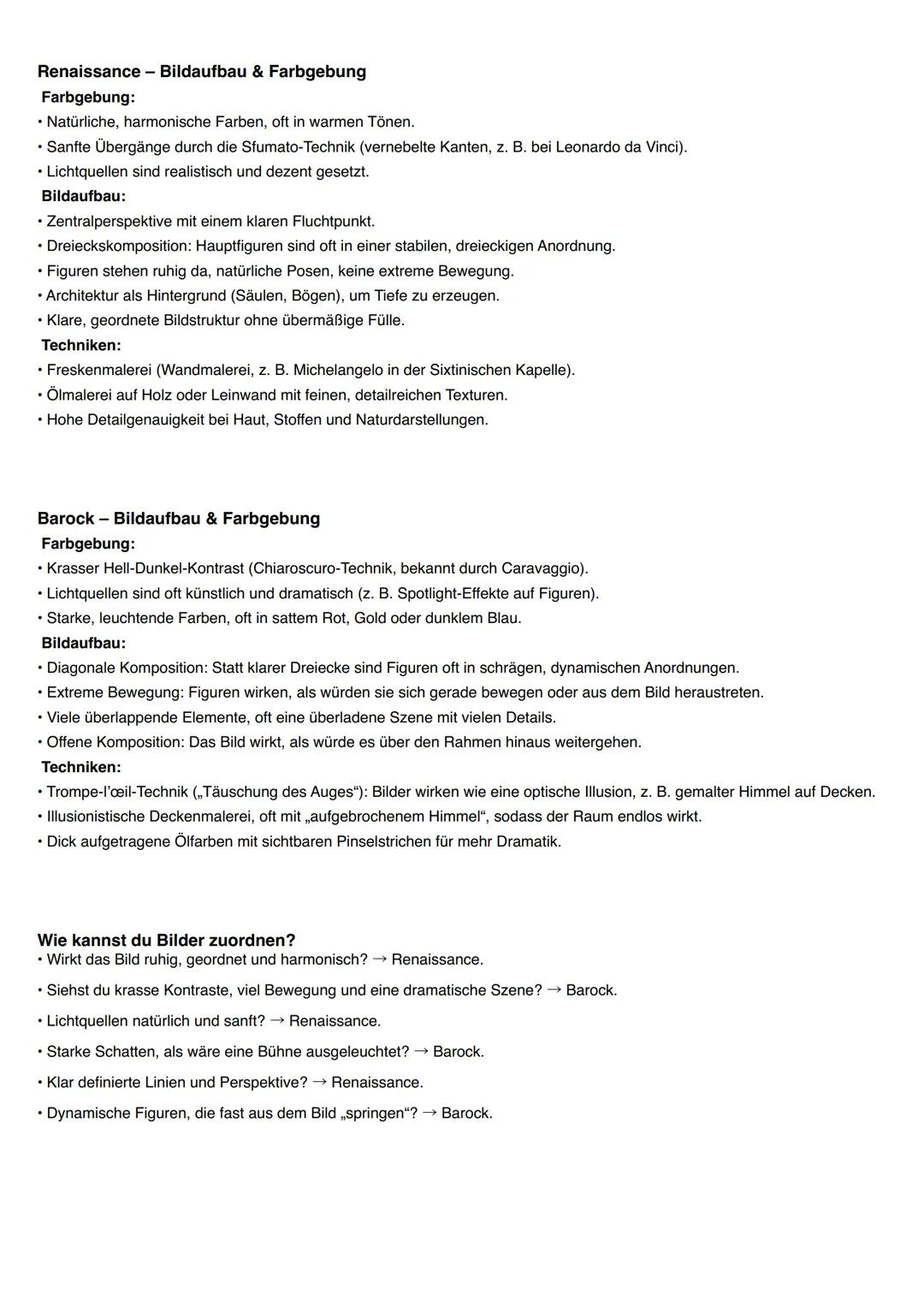 --- OCR Start ---
Lernzettel: Kunst der Renaissance und des Barock
Renaissance (ca. 1400-1600)
- Begriff ?Renaissance? bedeutet ?Wiedergebur
