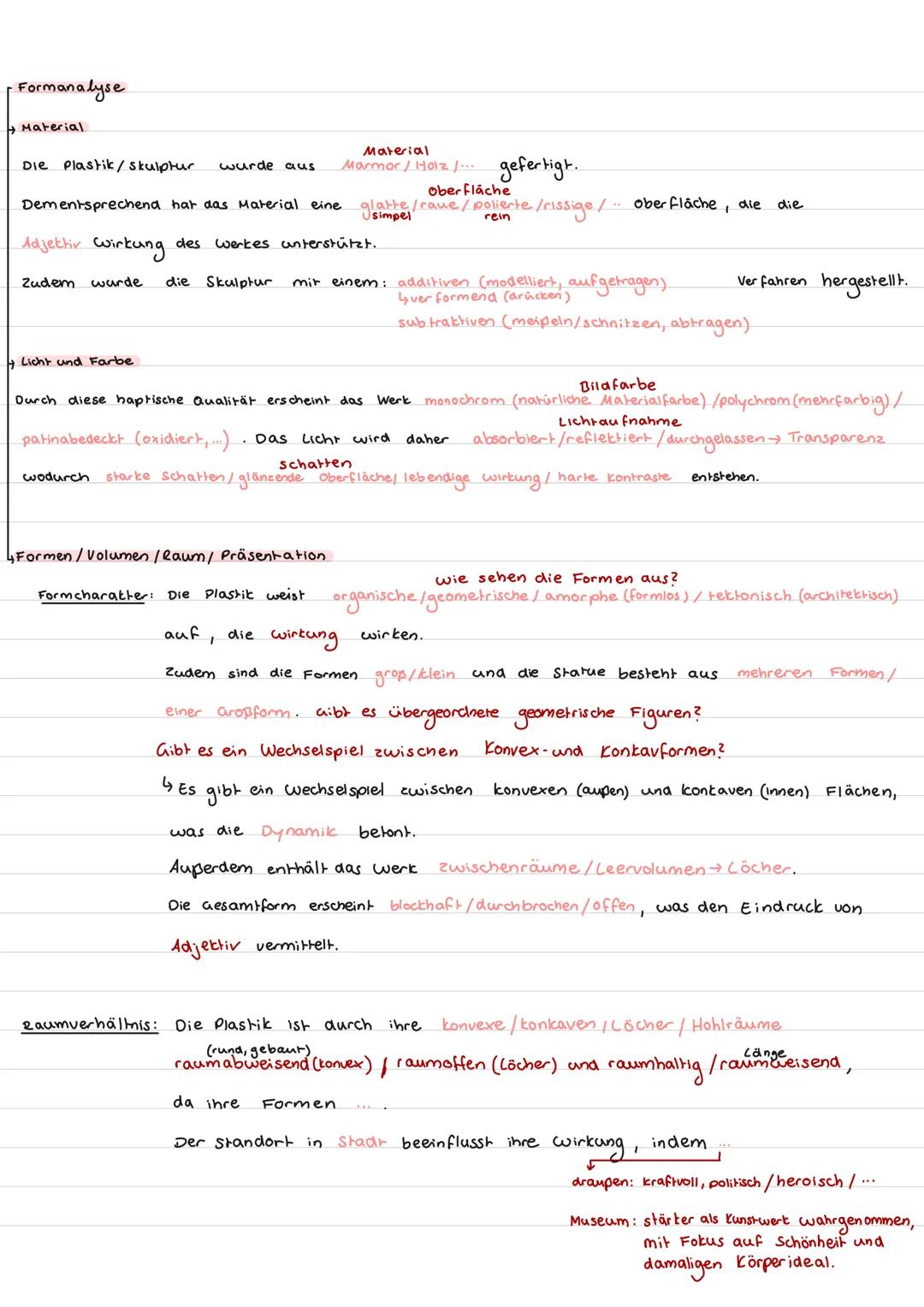 # Werkanalyse
## Einleitung
Die Skulptur/Plastik "Titel" von Künstler wurde Jahr aus Material gefertigt.
durch ein addierendes/subtraktives
