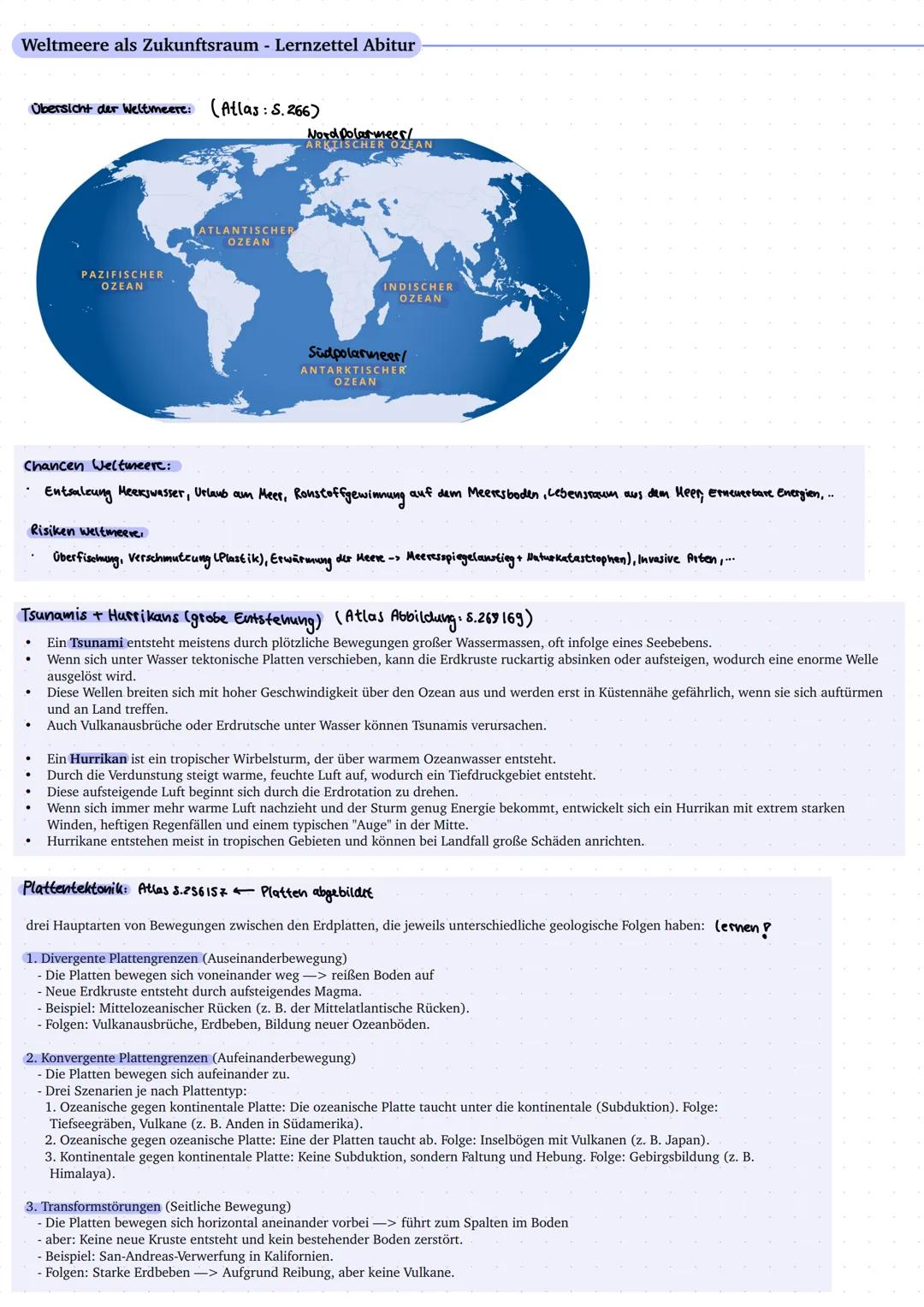 Weltmeere als Zukunftsraum - Lernzettel Abitur
Übersicht der Weltmeere: (Atlas: S.266)
ATLANTISCHER
OZEAN
PAZIFISCHER
OZEAN
HER OZEAN
INDISC